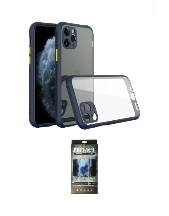 ieg™ iPhone 11 Pro Max Kılıf Nova Asil Özel Seri - Siyah 34D Hayalet Izgaralı Cam