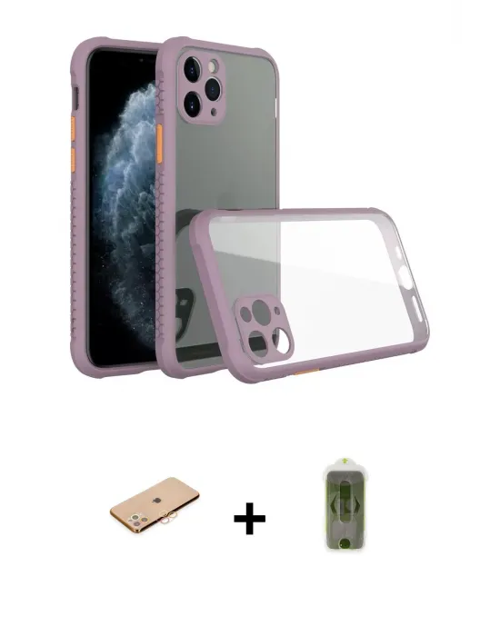 ieg™ iPhone 11 Pro Max Kılıf Nova Asil Özel Seri - Siyah Joko Magic 5D Hayalet Cam + Renkli Kamera Lens Koruma Cam - TU