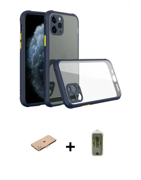 ieg™ iPhone 11 Pro Max Kılıf Nova Asil Özel Seri - Siyah Joko Magic 5D Hayalet Cam + Renkli Kamera Lens Koruma Cam - TU