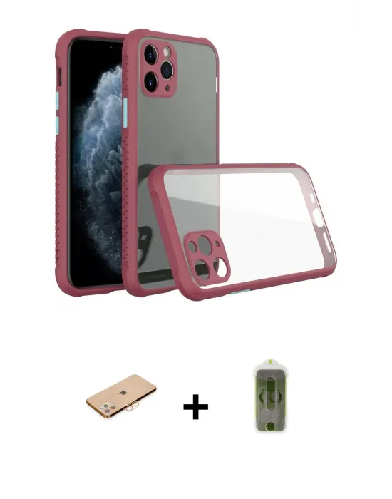 ieg™ iPhone 11 Pro Max Kılıf Nova Asil Özel Seri - Siyah Joko Magic 5D Hayalet Cam + Renkli Kamera Lens Koruma Cam - TU