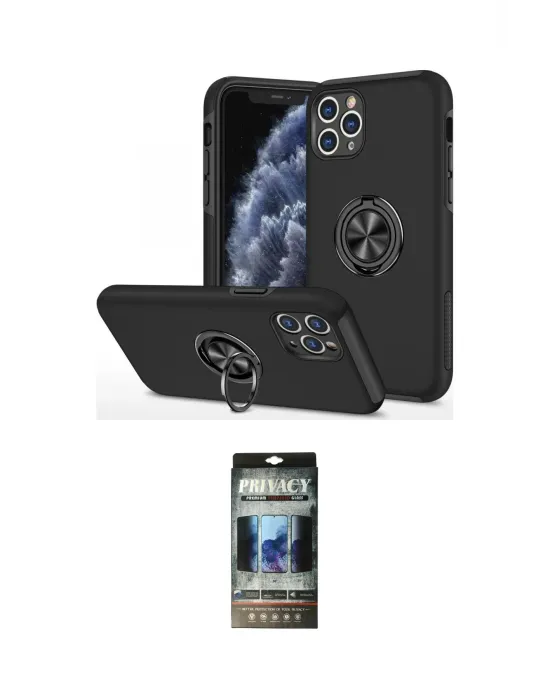 ieg™ iPhone 11 Pro Max Kılıf Odak Form Prime - Siyah 34D Hayalet Izgaralı Cam