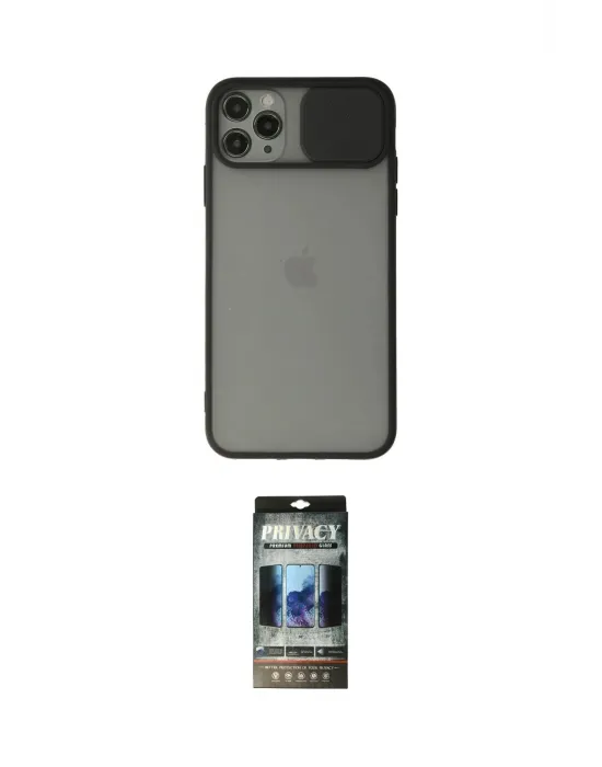 ieg™ iPhone 11 Pro Max Kılıf Vadi Çizgi - Siyah 34D Hayalet Izgaralı Cam