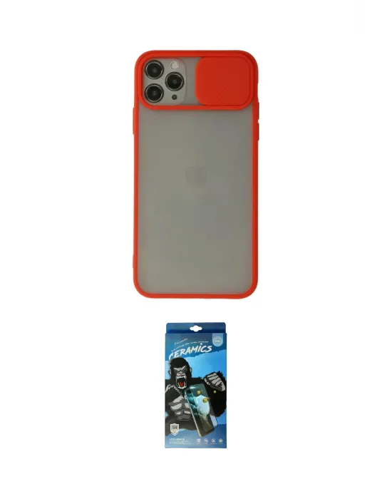 ieg™ iPhone 11 Pro Max Kılıf Vadi Çizgi - Siyah 34D Izgaralı Cam