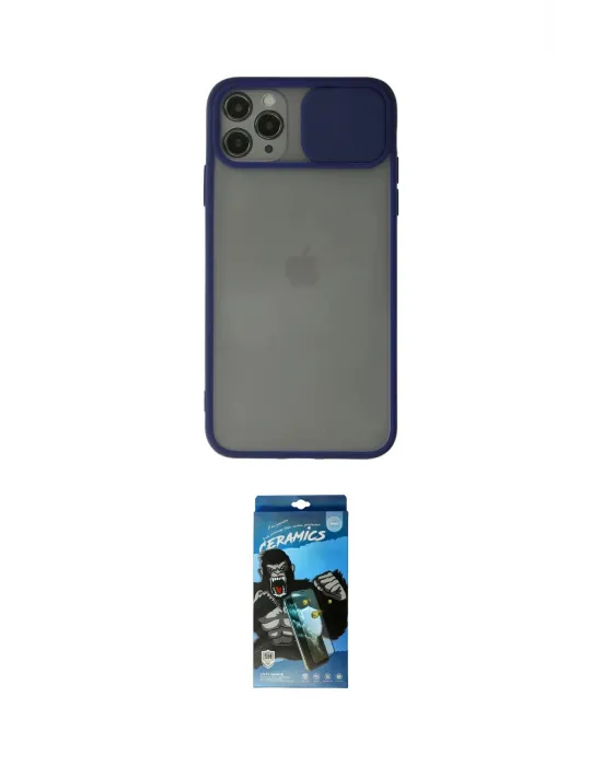 ieg™ iPhone 11 Pro Max Kılıf Vadi Çizgi - Siyah 34D Izgaralı Cam