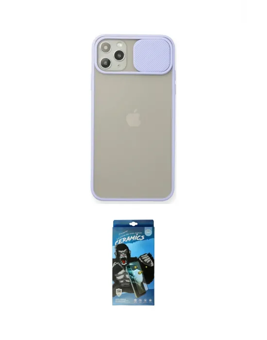 ieg™ iPhone 11 Pro Max Kılıf Vadi Çizgi - Siyah 34D Izgaralı Cam