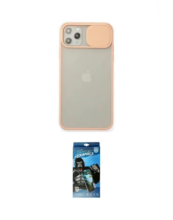 ieg™ iPhone 11 Pro Max Kılıf Vadi Çizgi - Siyah 34D Izgaralı Cam