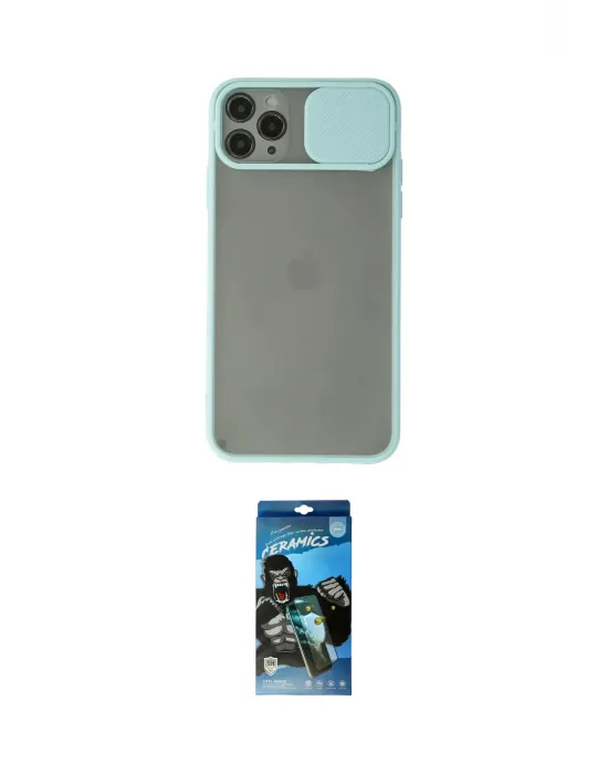 ieg™ iPhone 11 Pro Max Kılıf Vadi Çizgi - Siyah 34D Izgaralı Cam