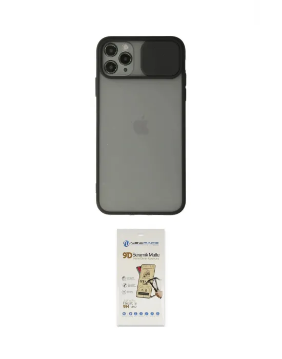 ieg™ iPhone 11 Pro Max Kılıf Vadi Çizgi - Siyah Mat Seramik Nano Ekran Koruyucu