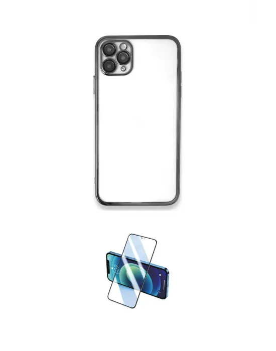 ieg™ iPhone 11 Pro Max Kılıf Vadi Minimal - Siyah 3D Antistatik Cam Ekran Koruyucu