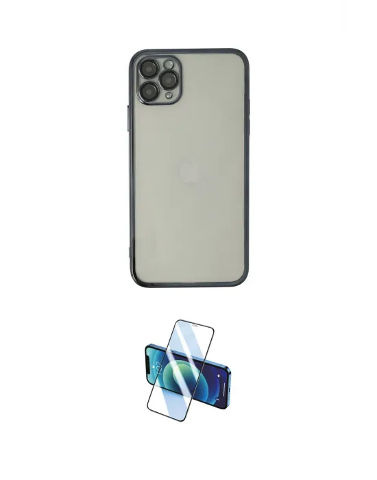 ieg™ iPhone 11 Pro Max Kılıf Vadi Minimal - Siyah 3D Antistatik Cam Ekran Koruyucu