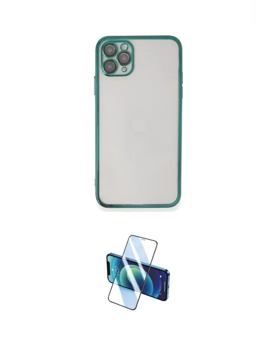 ieg™ iPhone 11 Pro Max Kılıf Vadi Minimal - Siyah 3D Antistatik Cam Ekran Koruyucu