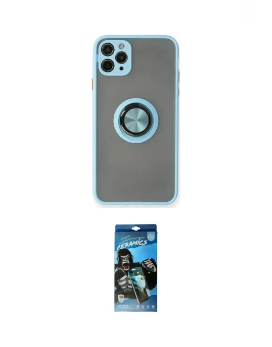 ieg™ iPhone 11 Pro Max Kılıf Yörünge Çizgi - Siyah 34D Izgaralı Cam