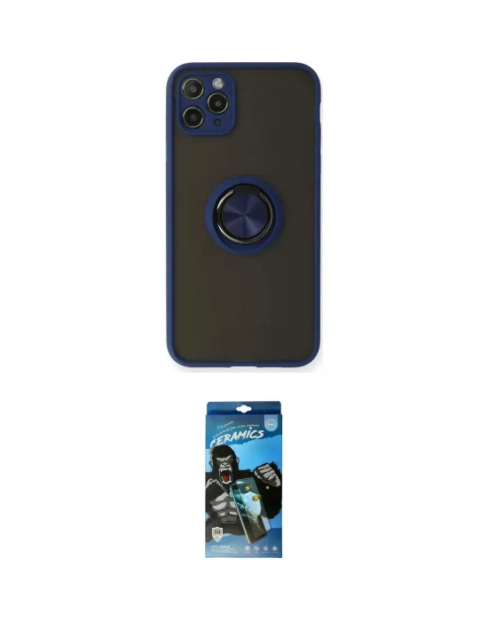 ieg™ iPhone 11 Pro Max Kılıf Yörünge Çizgi - Siyah 34D Izgaralı Cam