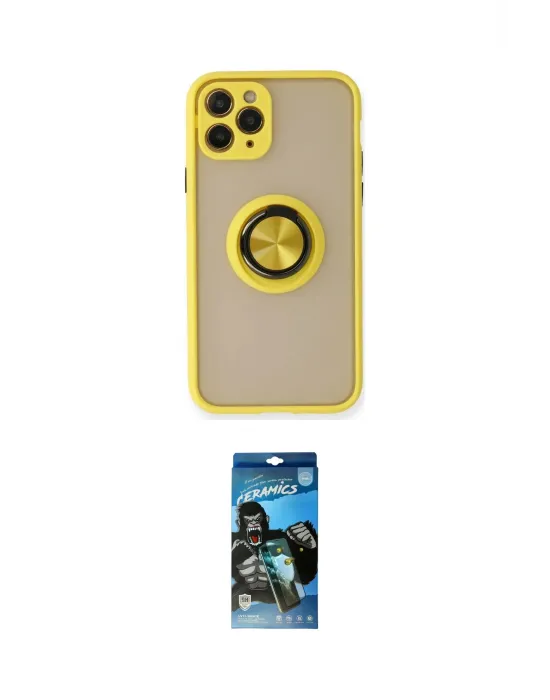 ieg™ iPhone 11 Pro Max Kılıf Yörünge Çizgi - Siyah 34D Izgaralı Cam