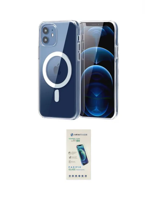 ieg™ iPhone 12 Kılıf Ahenk Minimal Serisi - Şeffaf Pasifik Cam Ekran Koruyucu