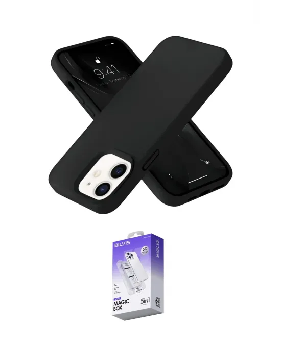 ieg™ iPhone 12 Kılıf Ahenk Serisi - Siyah Bilvis 5in1 3D Magic Cam Ekran Koruyucu
