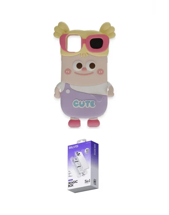 ieg™ iPhone 12 Kılıf Akış Yansıma - Siyah Bilvis 5in1 3D Magic Cam Ekran Koruyucu