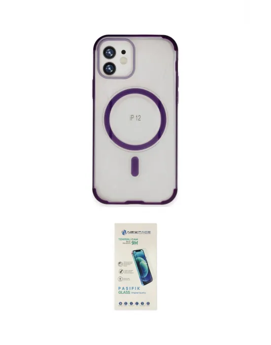 ieg™ iPhone 12 Kılıf Eksen Klasik Koleksiyonu - Şeffaf Pasifik Cam Ekran Koruyucu
