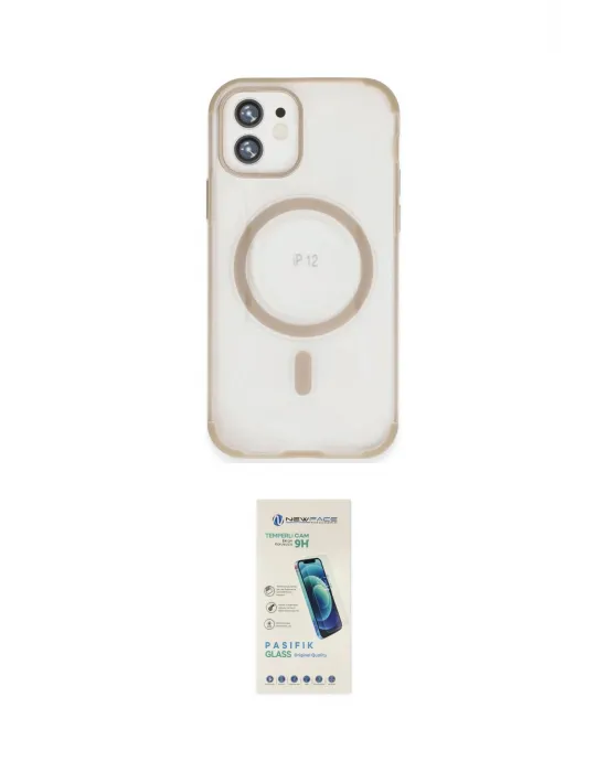 ieg™ iPhone 12 Kılıf Eksen Klasik Koleksiyonu - Şeffaf Pasifik Cam Ekran Koruyucu