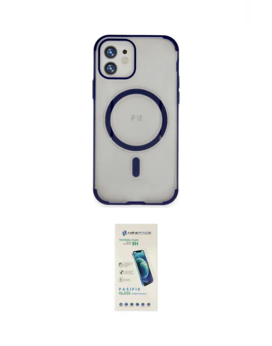 ieg™ iPhone 12 Kılıf Eksen Klasik Koleksiyonu - Şeffaf Pasifik Cam Ekran Koruyucu