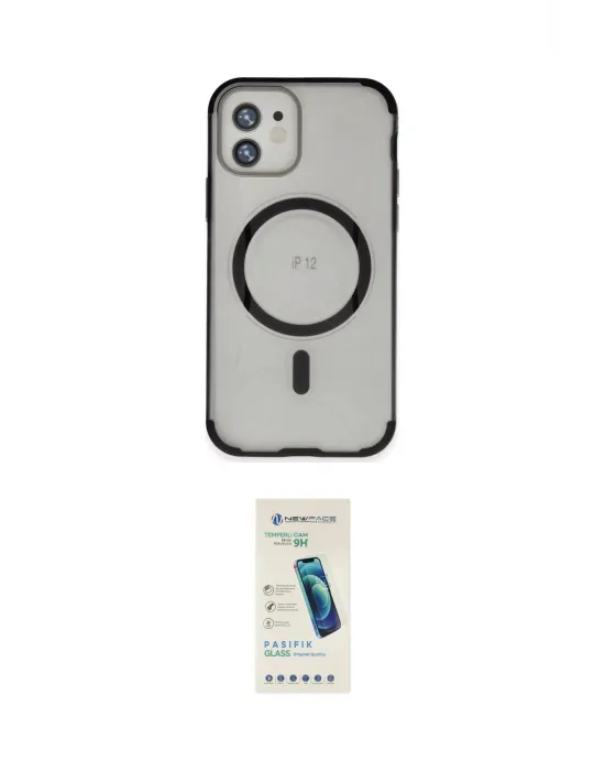 ieg™ iPhone 12 Kılıf Eksen Klasik Koleksiyonu - Şeffaf Pasifik Cam Ekran Koruyucu