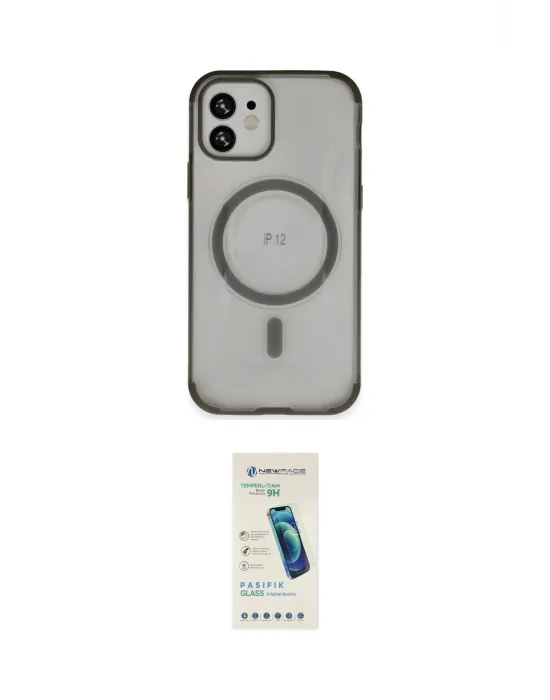 ieg™ iPhone 12 Kılıf Eksen Klasik Koleksiyonu - Şeffaf Pasifik Cam Ekran Koruyucu