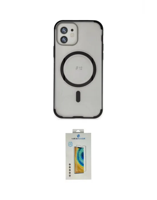ieg™ iPhone 12 Kılıf Eksen Klasik Koleksiyonu - Siyah Polymer Nano Ekran Koruyucu