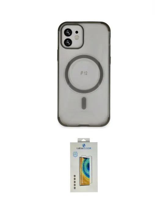 ieg™ iPhone 12 Kılıf Eksen Klasik Koleksiyonu - Siyah Polymer Nano Ekran Koruyucu