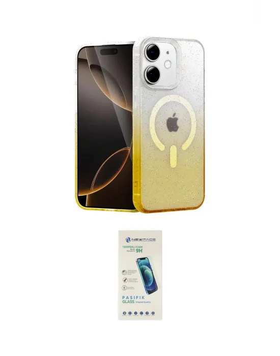 ieg™ iPhone 12 Kılıf Eksen Minimal Özel Seri - Şeffaf Pasifik Cam Ekran Koruyucu