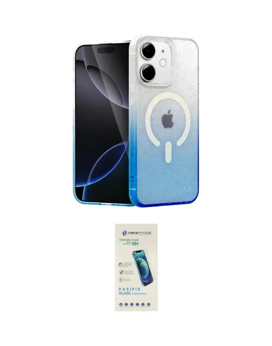ieg™ iPhone 12 Kılıf Eksen Minimal Özel Seri - Şeffaf Pasifik Cam Ekran Koruyucu
