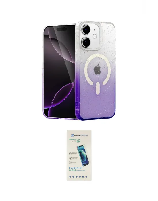 ieg™ iPhone 12 Kılıf Eksen Minimal Özel Seri - Şeffaf Pasifik Cam Ekran Koruyucu