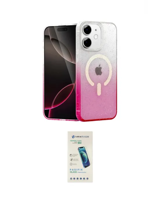 ieg™ iPhone 12 Kılıf Eksen Minimal Özel Seri - Şeffaf Pasifik Cam Ekran Koruyucu