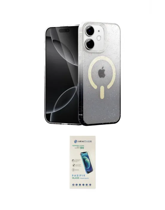 ieg™ iPhone 12 Kılıf Eksen Minimal Özel Seri - Şeffaf Pasifik Cam Ekran Koruyucu