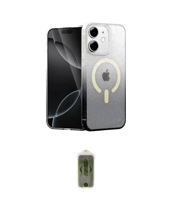ieg™ iPhone 12 Kılıf Eksen Minimal Özel Seri - Siyah Joko Magic 5D Hayalet Cam