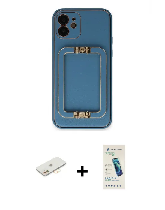 ieg™ iPhone 12 Kılıf Kozmos Minimal Prime - Şeffaf Pasifik Cam Ekran Koruyucu + Renkli Kamera Lens Koruma Cam - SI