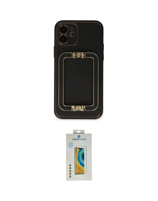 ieg™ iPhone 12 Kılıf Kozmos Minimal Prime - Siyah Polymer Nano Ekran Koruyucu