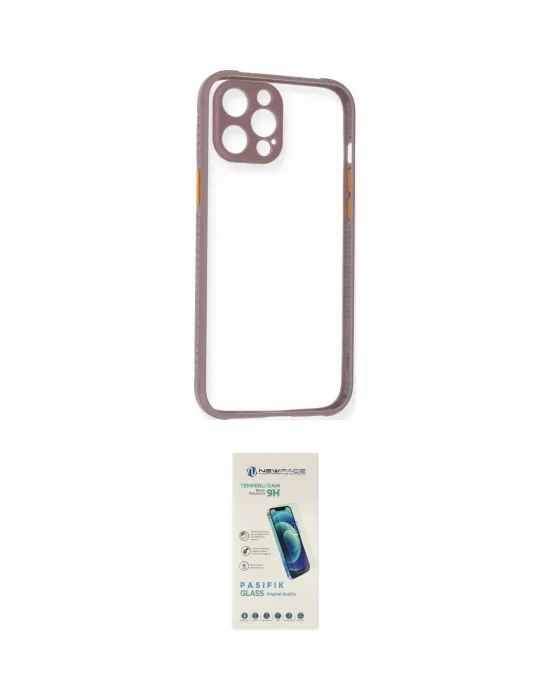 ieg™ iPhone 12 Kılıf Nova Asil Özel Seri - Şeffaf Pasifik Cam Ekran Koruyucu