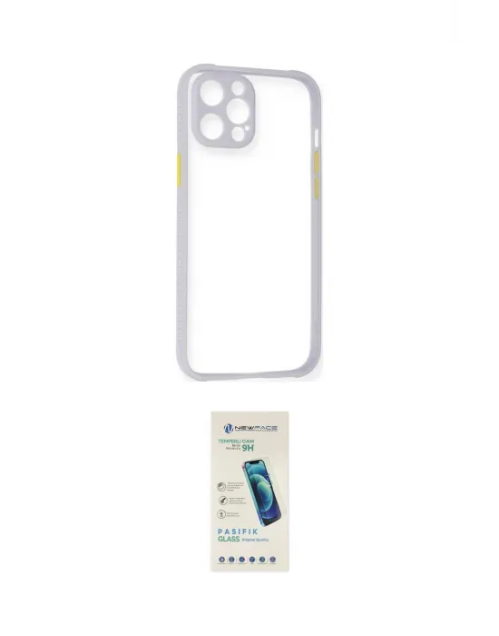 ieg™ iPhone 12 Kılıf Nova Asil Özel Seri - Şeffaf Pasifik Cam Ekran Koruyucu