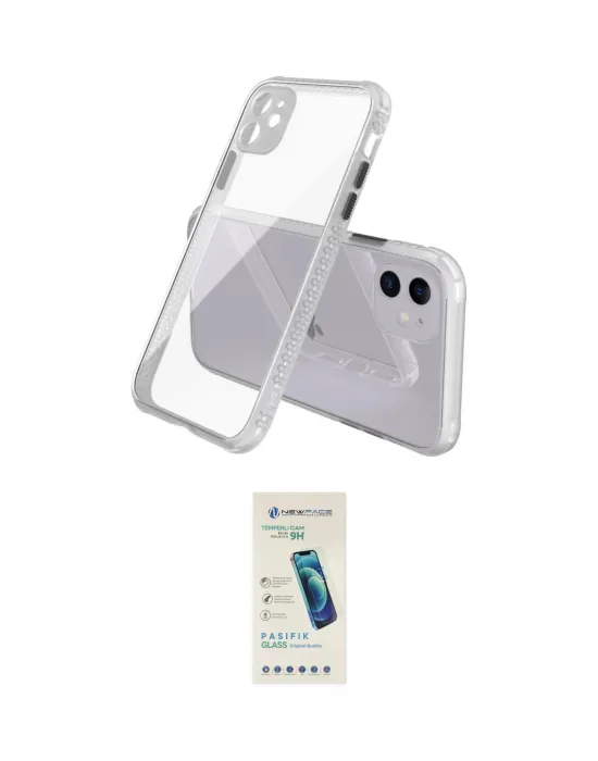ieg™ iPhone 12 Kılıf Nova Asil Özel Seri - Şeffaf Pasifik Cam Ekran Koruyucu
