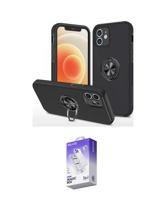 ieg™ iPhone 12 Kılıf Odak Form Prime - Siyah Bilvis 5in1 3D Magic Cam Ekran Koruyucu