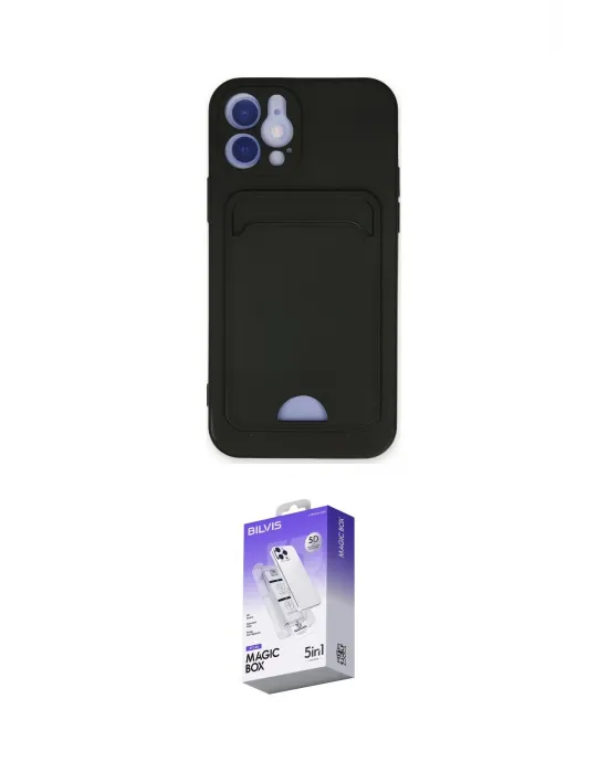 ieg™ iPhone 12 Kılıf Vadi Çizgi Prime - Siyah Bilvis 5in1 3D Magic Cam Ekran Koruyucu