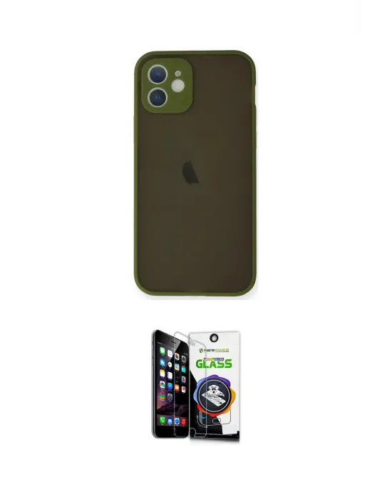 ieg™ iPhone 12 Mini Kılıf Ahenk Çizgi Serisi - Şeffaf Temperli Cam Ekran Koruyucu
