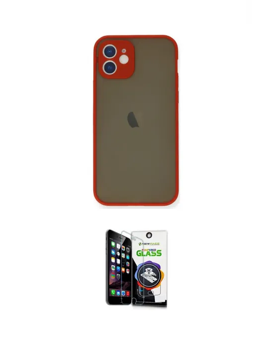 ieg™ iPhone 12 Mini Kılıf Ahenk Çizgi Serisi - Şeffaf Temperli Cam Ekran Koruyucu