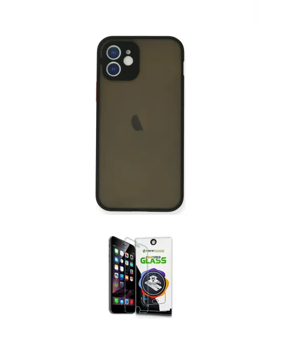 ieg™ iPhone 12 Mini Kılıf Ahenk Çizgi Serisi - Şeffaf Temperli Cam Ekran Koruyucu