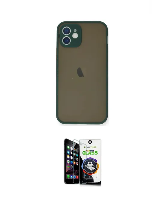 ieg™ iPhone 12 Mini Kılıf Ahenk Çizgi Serisi - Şeffaf Temperli Cam Ekran Koruyucu