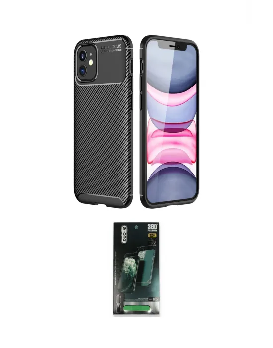 ieg™ iPhone 12 Mini Kılıf Eksen Form Prime - Siyah 360 Mat Full Body Arka Koruyucu
