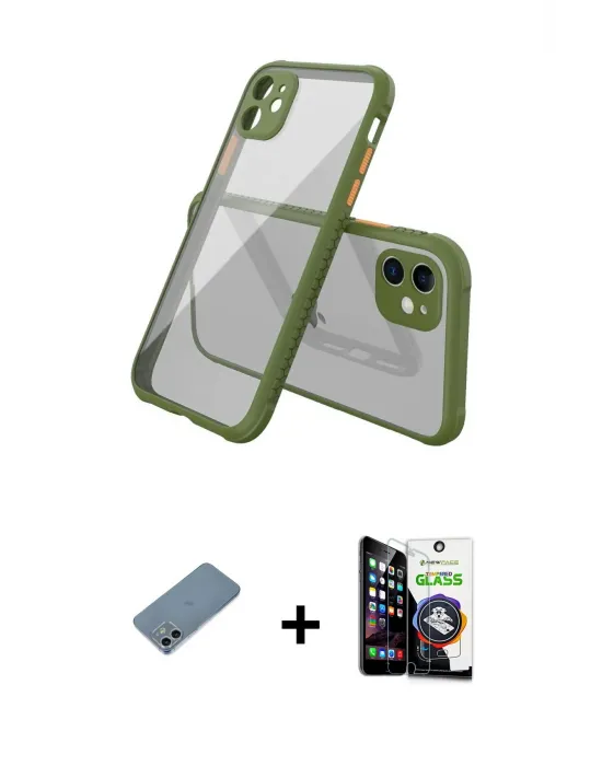 ieg™ iPhone 12 Mini Kılıf Nova Asil Özel Seri - Şeffaf Temperli Cam Ekran Koruyucu + Shine Kamera Lens Koruma Cam - SABE