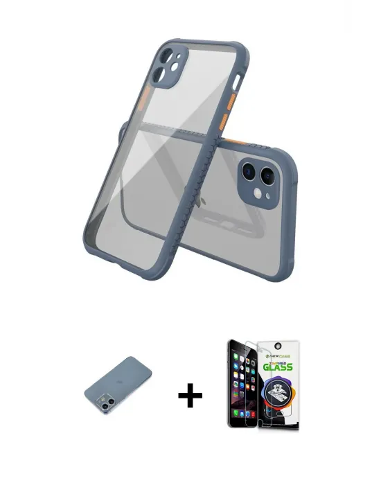 ieg™ iPhone 12 Mini Kılıf Nova Asil Özel Seri - Şeffaf Temperli Cam Ekran Koruyucu + Shine Kamera Lens Koruma Cam - SABE