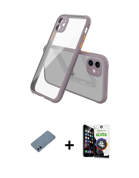 ieg™ iPhone 12 Mini Kılıf Nova Asil Özel Seri - Şeffaf Temperli Cam Ekran Koruyucu + Shine Kamera Lens Koruma Cam - SABE
