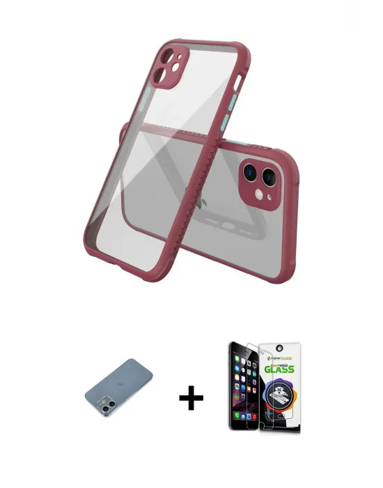 ieg™ iPhone 12 Mini Kılıf Nova Asil Özel Seri - Şeffaf Temperli Cam Ekran Koruyucu + Shine Kamera Lens Koruma Cam - SABE